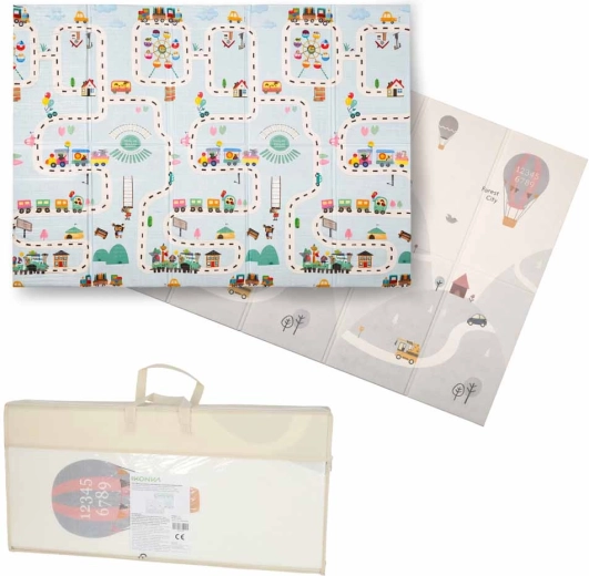 Alfombra educativa plegable de espuma de doble cara para niños, 150 × 200 cm – calles y globos