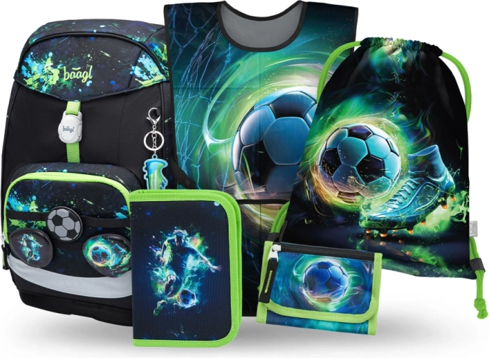 Set escolar BAAGL Airy Plus Fútbol: mochila, estuche, bolsa, delantal y cartera