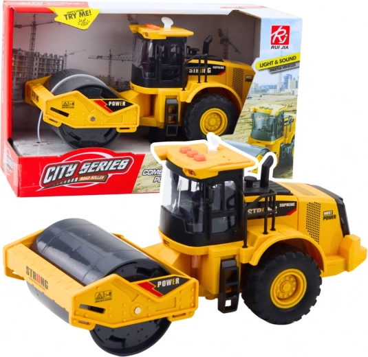 Rodillo compactador de carretera con rodillo giratorio y rodillo prensador con luces y sonidos - amarillo