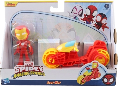 Marvel Spidey y sus amigos Iron Man en moto – figura de acción y vehículo