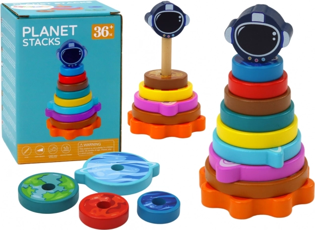 Pirámide apilable de madera de planetas – juguete educativo
