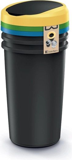 Papelera Compacta R Flap Set 3×50 l, plástico reciclado negro