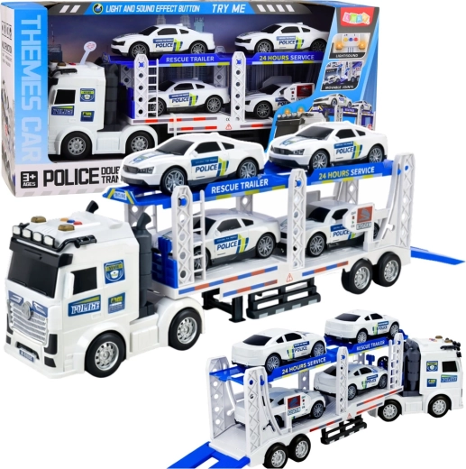 Transportador policial de coches con remolque tipo grúa, luces y sonidos