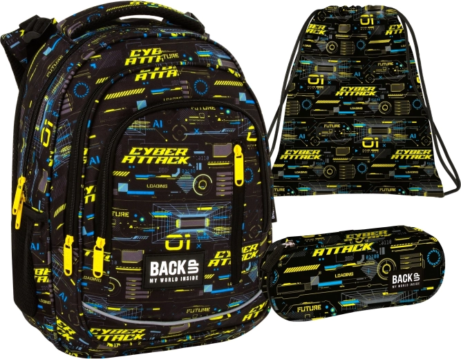 BackUP set escolar Cyber Attack 3 en 1 (mochila, estuche y bolsa)