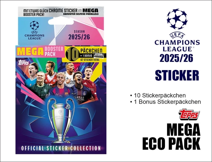 Topps mega eco pack con pegatinas UEFA Champions League 2025/2026
