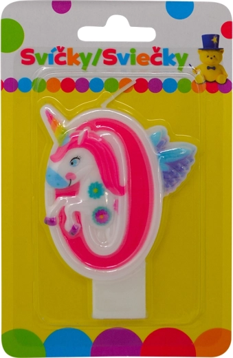 Vela de cumpleaños con unicornio número 0