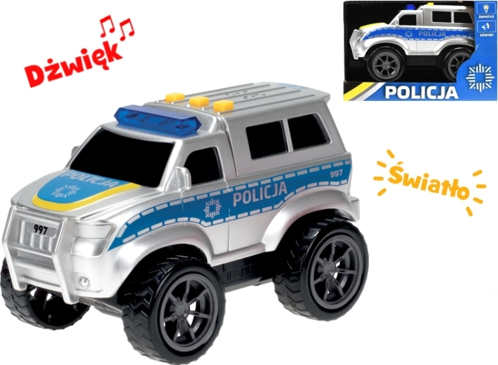 Coche de policía con diseño polaco, con motor de inercia y efectos de luz y sonido, 18 cm