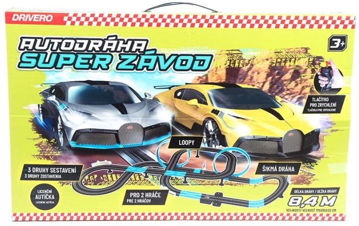 Pista de coches DRIVERO súper carrera 8,4 m con cochecitos BUGATTI