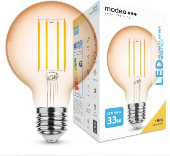 Bombilla LED de filamento Modee Amber Globe G80 4W E27, 360 lm, blanco cálido