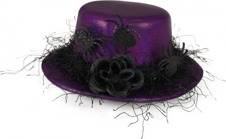 Mini sombrerito morado con flor negra y arañitas