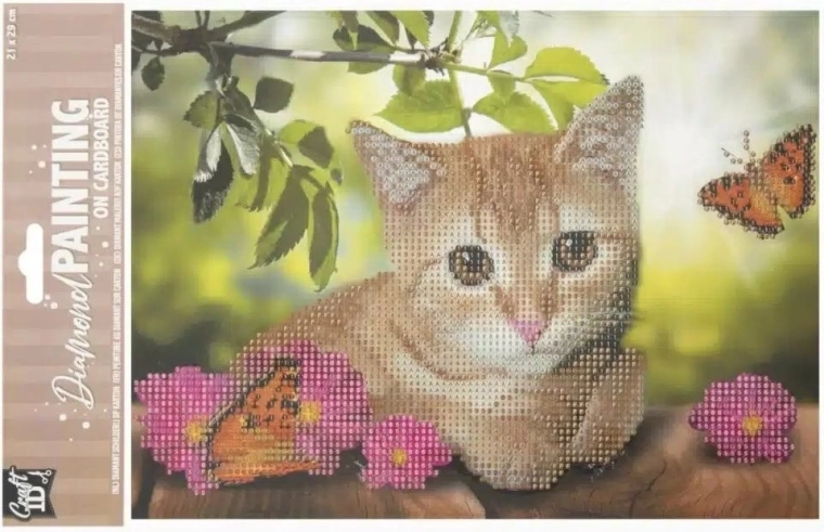 Pintura de diamantes en tablero Gatito 29 × 21 cm