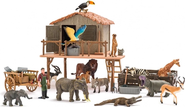 Estación de rescate africana con figuras de animales salvajes