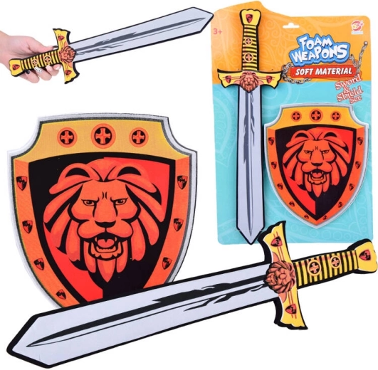 Set de caballero de espuma – espada y escudo con escudo de armas de león