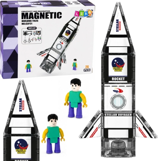 Piezas magnéticas de construcción cohete al espacio con figura de astronauta (26 piezas)