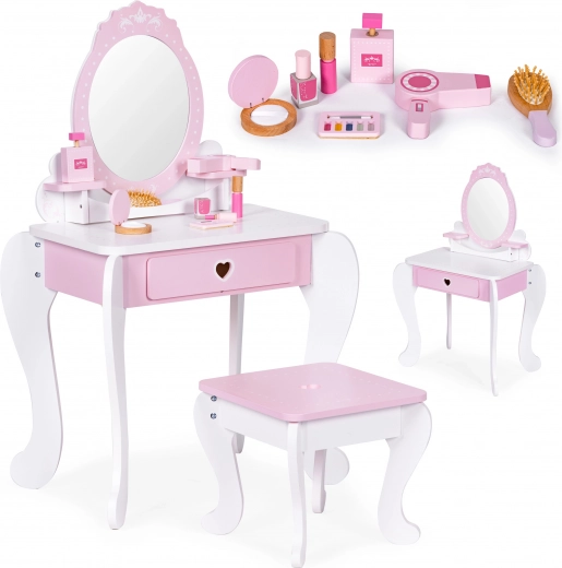Gran tocador infantil con espejo, taburete y 7 accesorios ECOTOYS