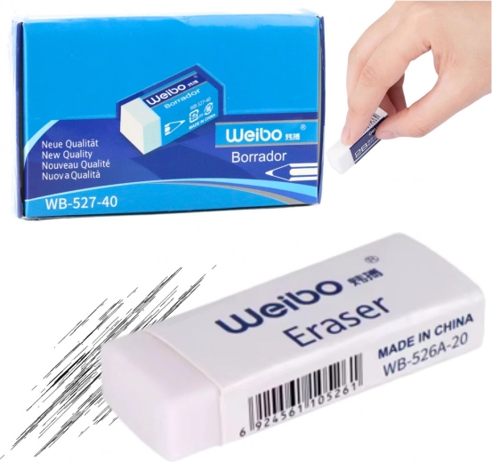 Goma de borrar blanca escolar y de oficina WEIBO 3,5 cm
