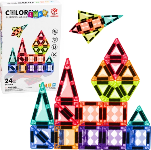 Piezas de construcción magnéticas – paneles 3D de colores STEM (24 piezas)