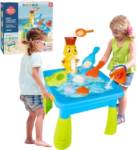 Woopie mesa de agua y arena 2 en 1 con patito y cascada, 9 accesorios