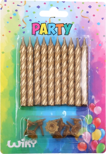 Velas de cumpleaños doradas con soportes 10 uds.