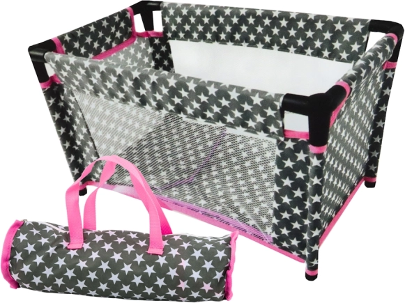 Cuna para muñecas con estrellitas Alice gris‑rosa
