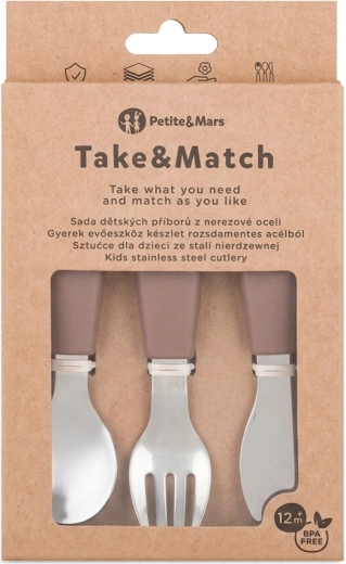 Petite&Mars set de cubiertos infantiles de acero inoxidable Take&Match Velvet latte 12m+