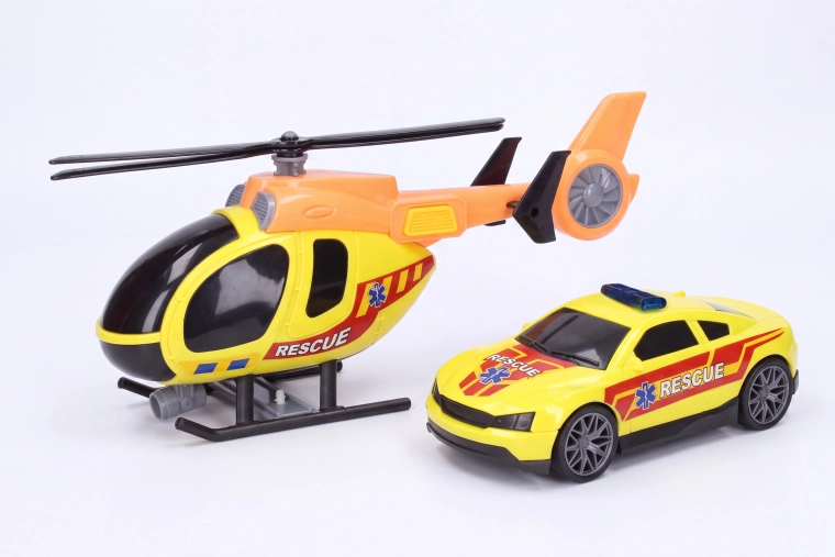 Helicóptero de rescate con efectos y coche