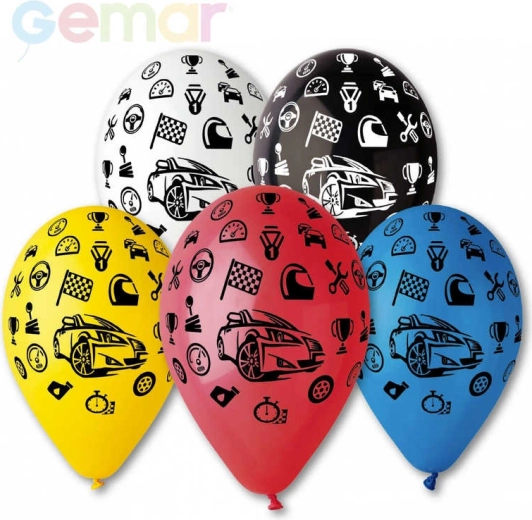 Globo de látex pastel Gemar con impresión de coches - 1 pieza