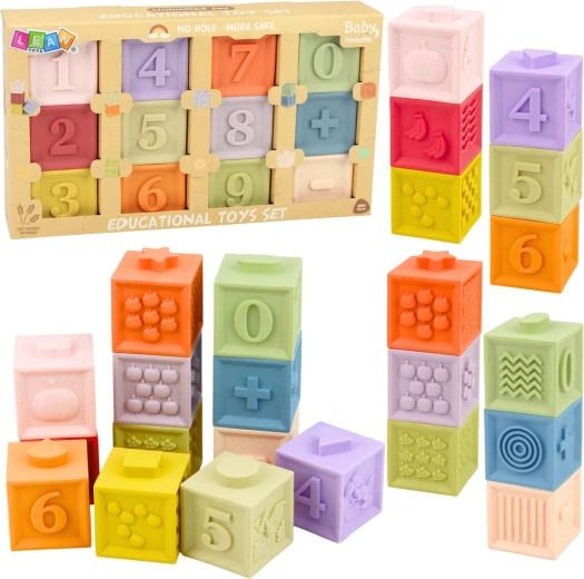 Cubos sensoriales de goma con números y texturas, 12 uds.