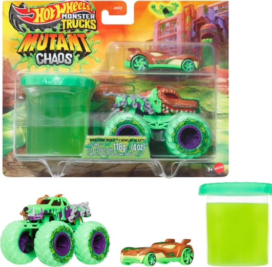 Hot Wheels monster truck Mutant chaos con 2 vehículos y slime - 1 unidad
