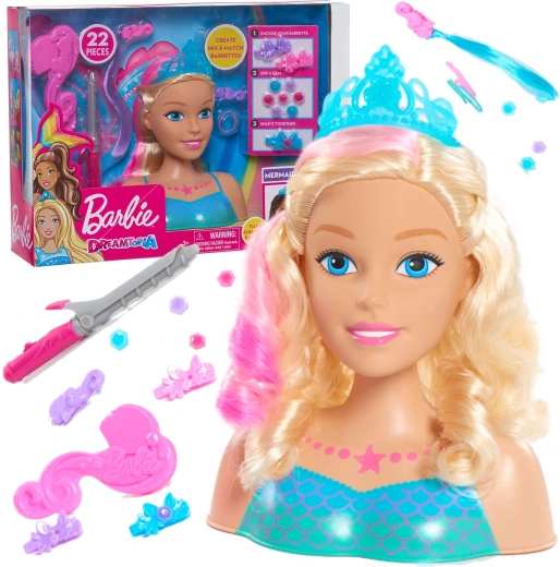 Outlet Barbie Dreamtopia cabeza de sirena para peinar y estilizar con accesorios
