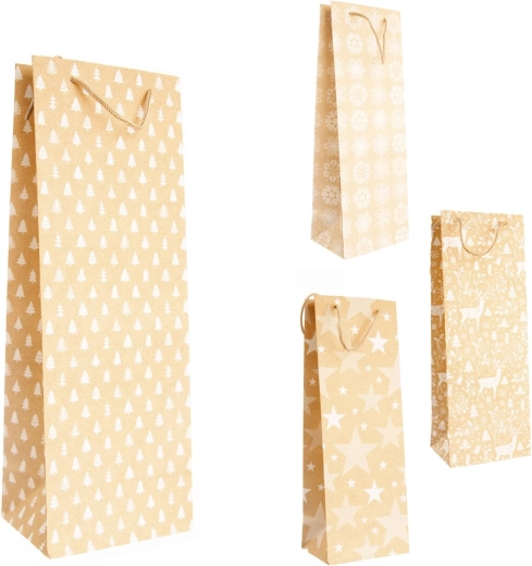 Bolsa de regalo navideña beige-blanca 13 × 10 × 35 cm (4 variantes)