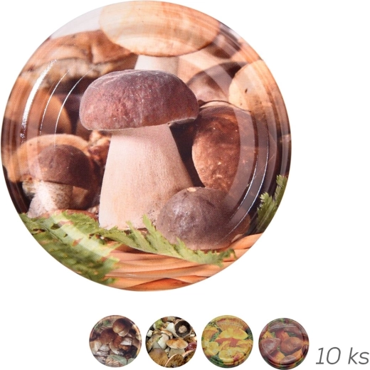 Tapa metálica para conservas Bio 66 con motivo de setas, 10 uds