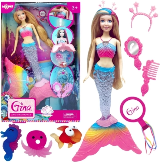 WOOPIE Sirena Gina con cola arcoíris y accesorios