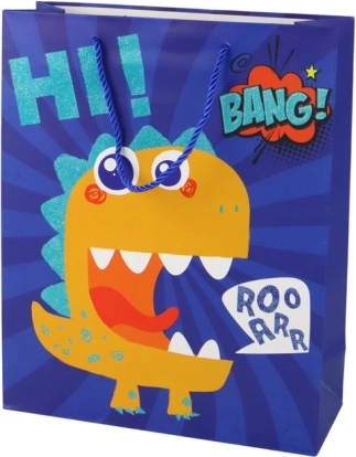 Bolsa de regalo de papel dinosaurio, azul 41,5 × 30 × 12 cm