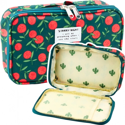 Estuche escolar con estampado de cerezas, verde, 22,5 cm