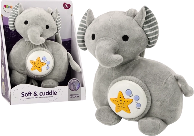 Elefante de peluche con proyector de luz y melodías, gris