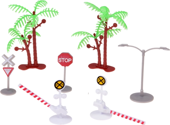 Vías con desvíos y accesorios de escenario