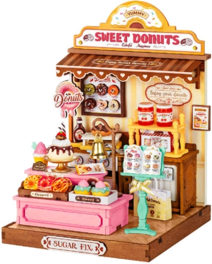 RoboTime miniatura de casita tienda de donuts – rompecabezas 3D de madera