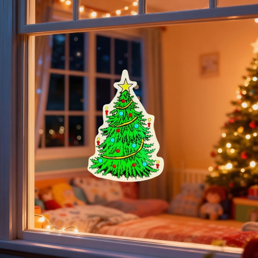 Decoración navideña para ventana con forma de árbol de Navidad y ventosa