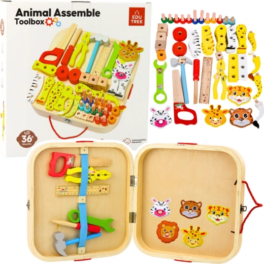 Set de madera para pequeños maestros - animales para montar en maletín