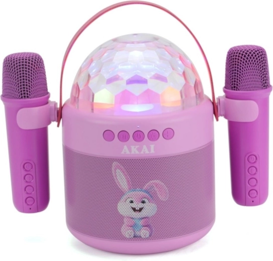 AKAI JoyBox Kids set de karaoke infantil con altavoz, 2 micrófonos inalámbricos y LED RGB