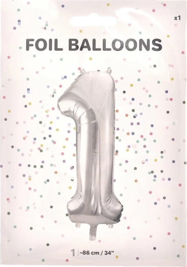 Globo de foil número 1 plateado 86 cm