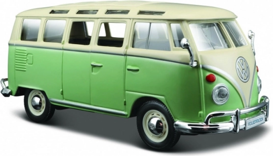 Modelo metálico Volkswagen Van Samba beige‑verde 1:24