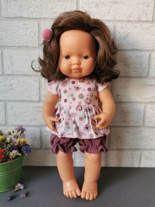 Túnica y braguitas para muñeca 38 cm con rosetas rosas