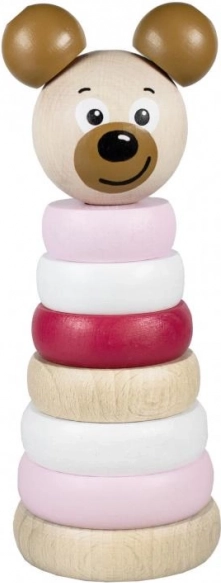 Pirámide de madera con cabeza de oso rosa