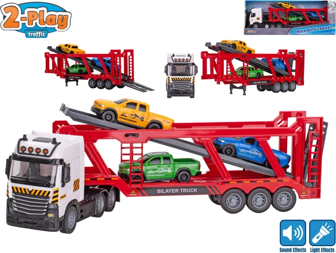Transportador de coches 2-Play Traffic con motor de inercia con luz y sonido + 3 cochecitos 38 cm