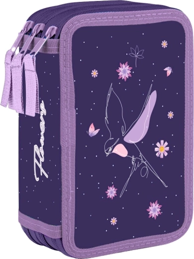 Estuche escolar de tres compartimentos Flowers – vacío