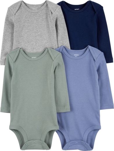 Carter’s set de bodies de manga larga para niño, azul/verde/gris, 4 uds., talla 56