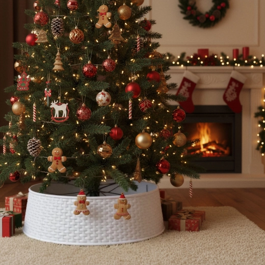 Cubierta de plástico blanca para la base del árbol de Navidad