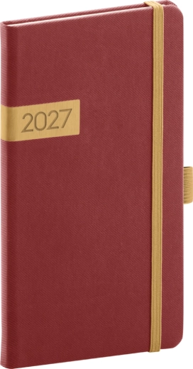 Agenda de bolsillo Notique Twill 2027 burdeos-dorado 9 × 15,5 cm
